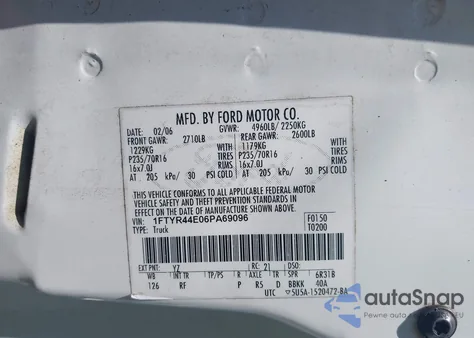 2006 Ford Ranger Sport/Stx/Xlt from USA, damaged, VIN 1FTYR44E06PA69096